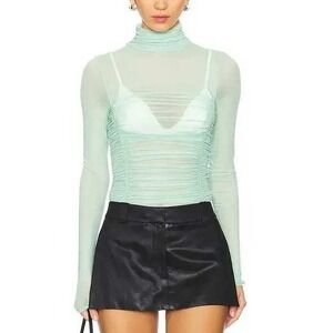 FP Intimately Sage Green Ruched Mesh Top Bodysuit XS Fairycore Chic Avant Garde